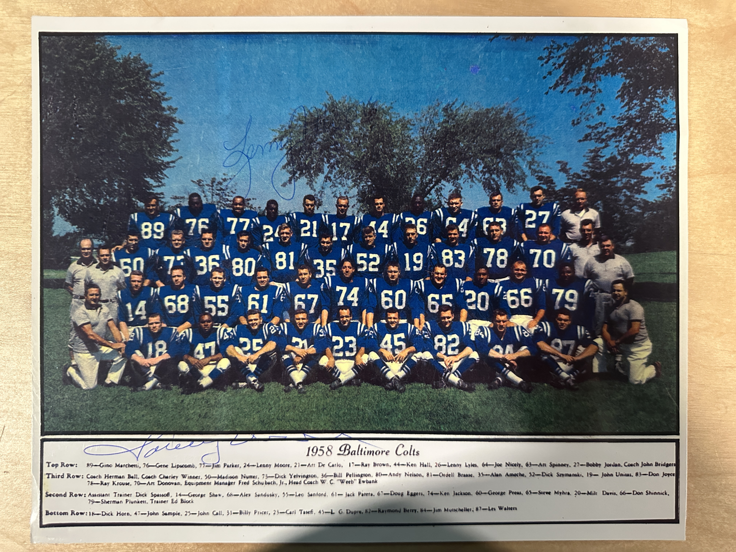 Johnny Unitas Lenny Moore Autographed 8x10