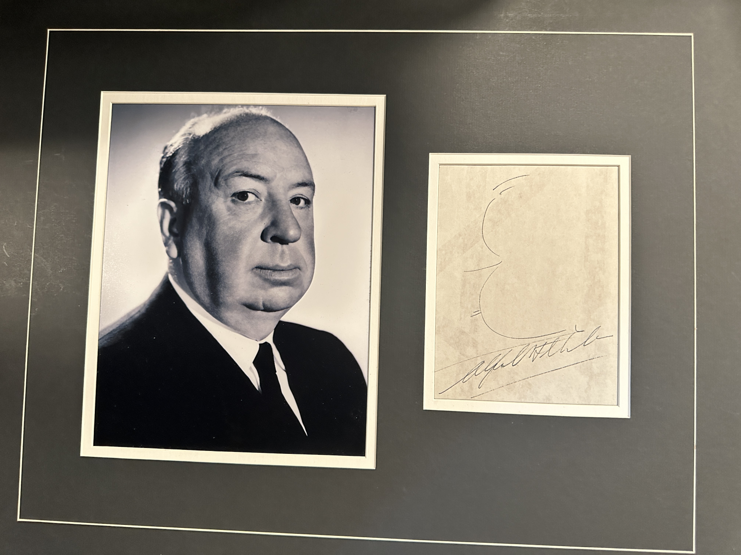 Alfred Hitchock Autographed Drawn Sketch