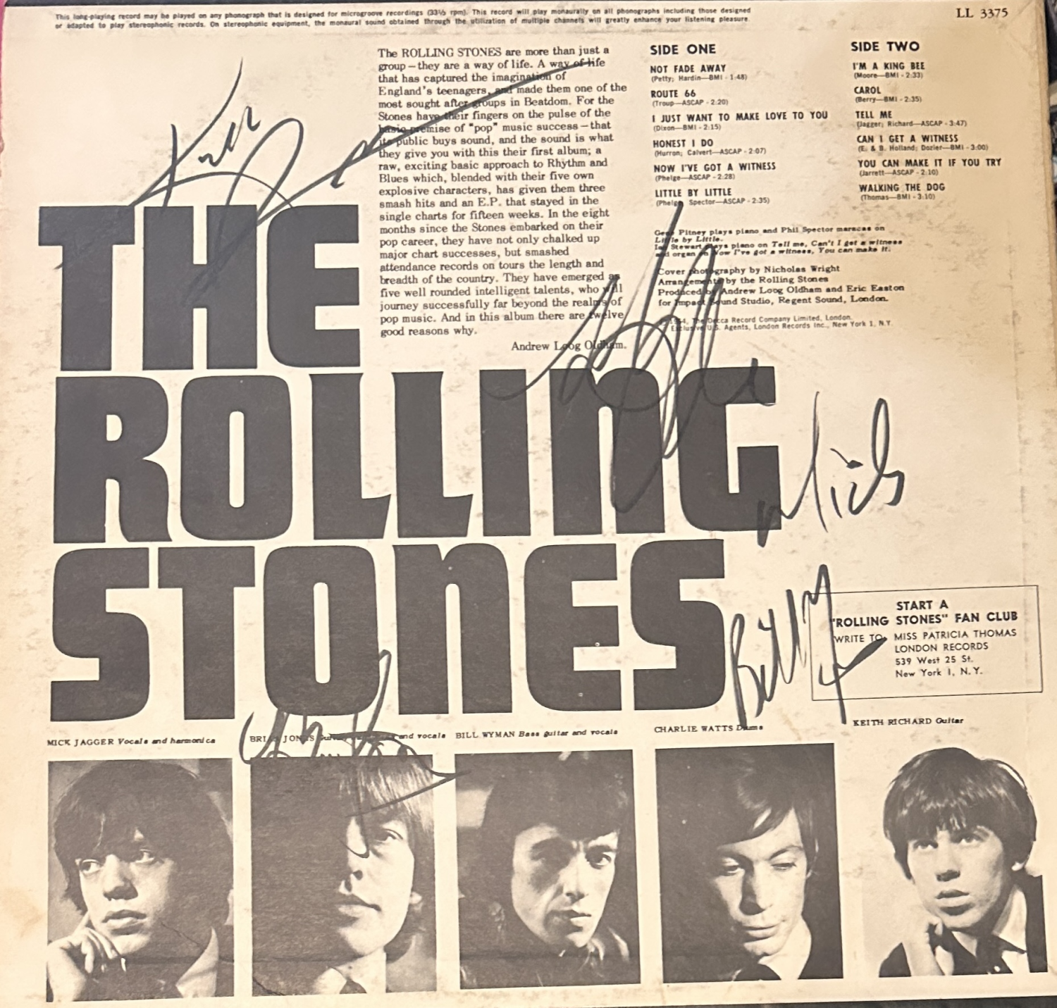 The Rolling Stones Autographed Album Brian Jones ERA 