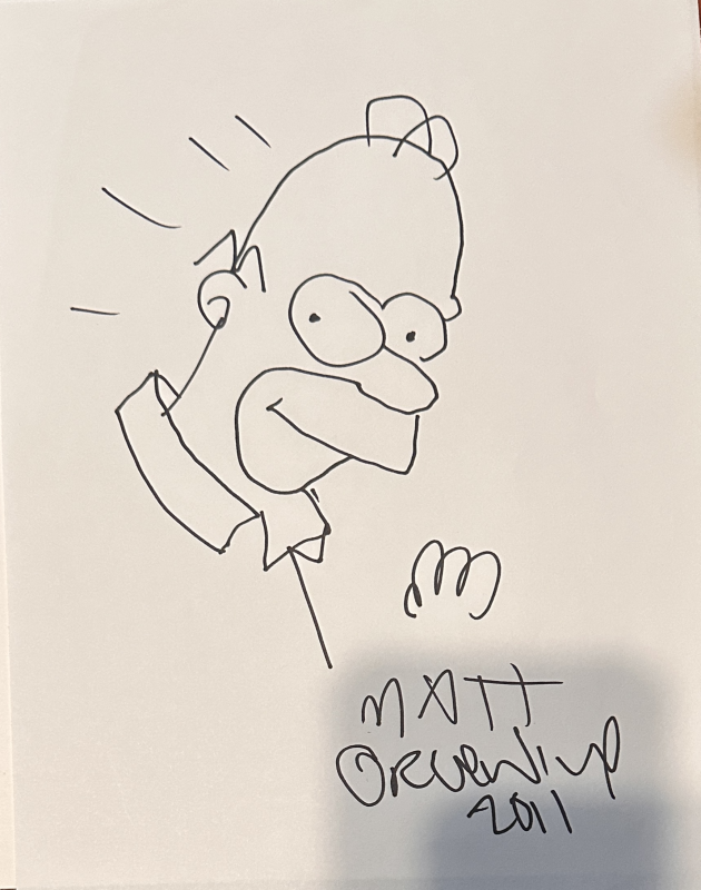 Matt Groening Autographed Drawn Sketch