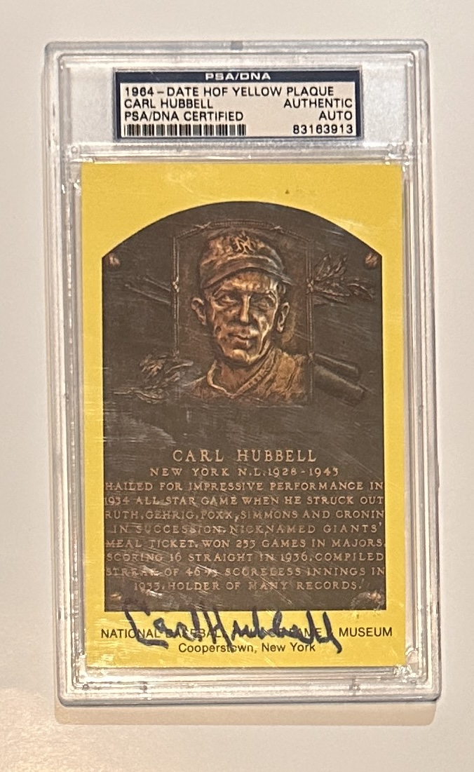 Carl Hubbell Autographed HOF PLAQUE CARD 