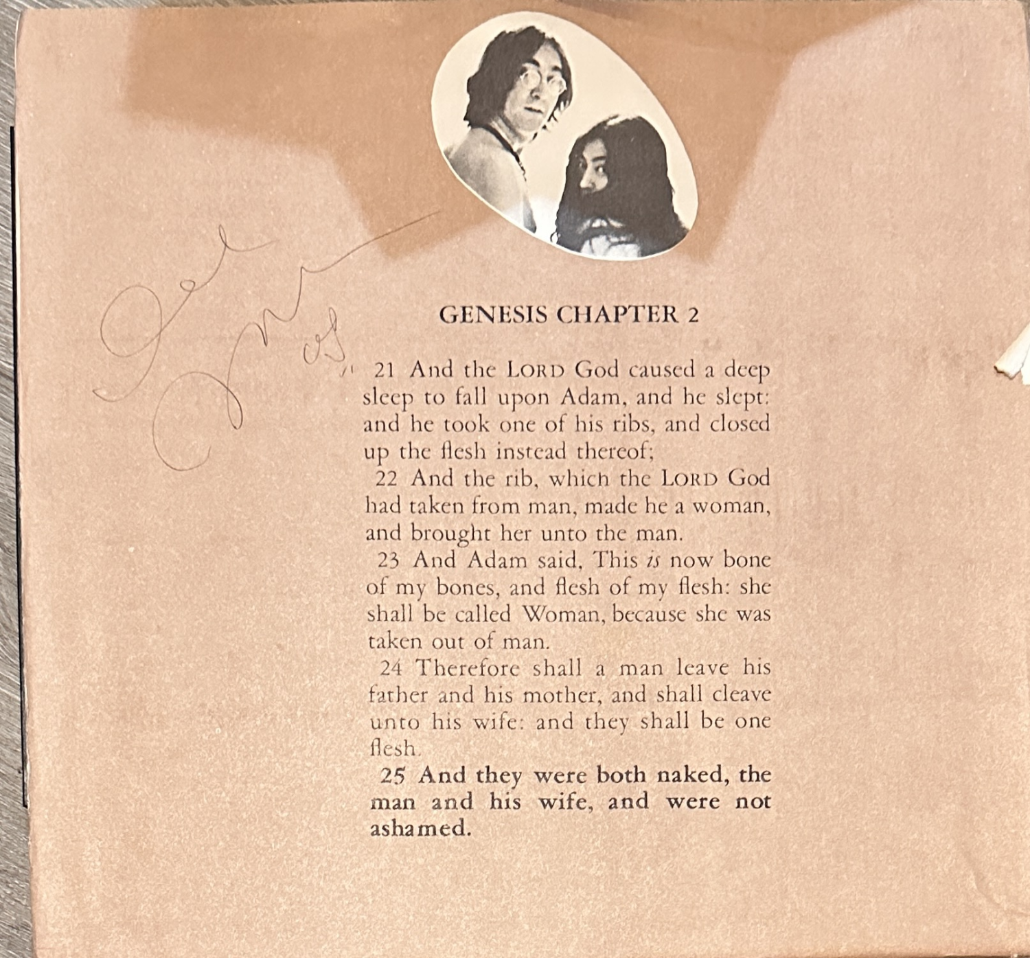 John Lennon Autographed 2 Virgins Album Insert