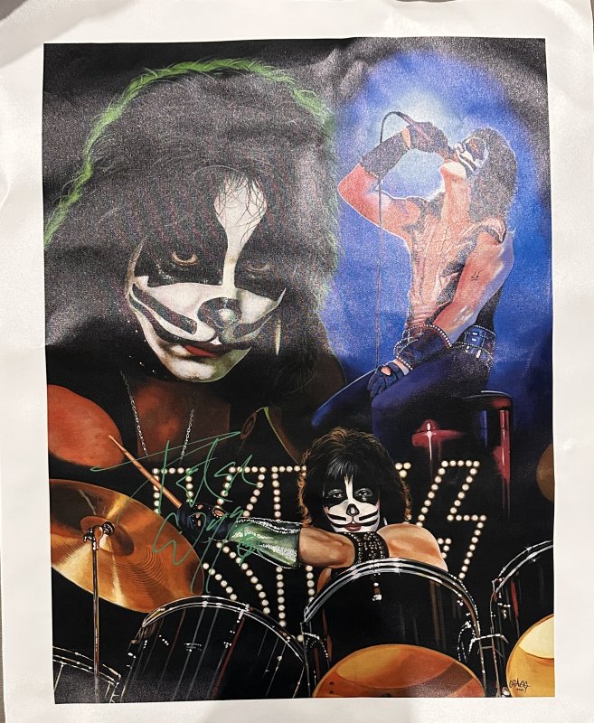 Peter Criss Autographed Kiss Painting 16x20